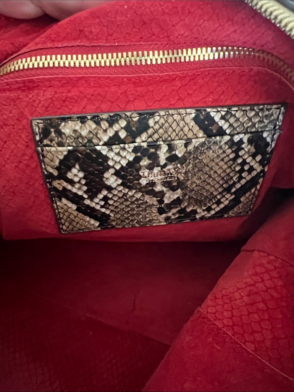 Hammitt Daniel Medium Snake-Print Shoulder Bag with Gold Hardware in Brown Blk - Picture 7 of 8